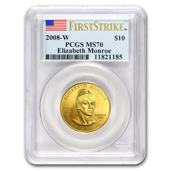 2008-W 1/2 oz Gold Elizabeth Monroe MS-70 PCGS (FirstStrike®) 2008-W 1/2 oz Gold Elizabeth Monroe MS-70 PCGS (FirstStrike®)