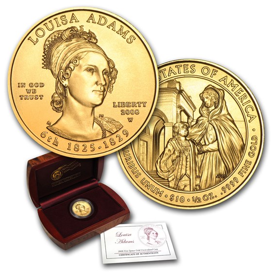 2008-W 1/2 oz Gold Louisa Adams BU (w/Box & COA) 2008-W 1/2 oz Gold Louisa Adams BU (w/Box & COA)