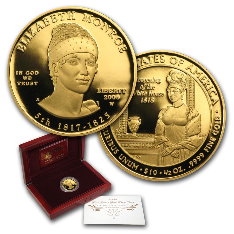 2008-W 1/2 oz Proof Gold Elizabeth Monroe (w/Box & COA)