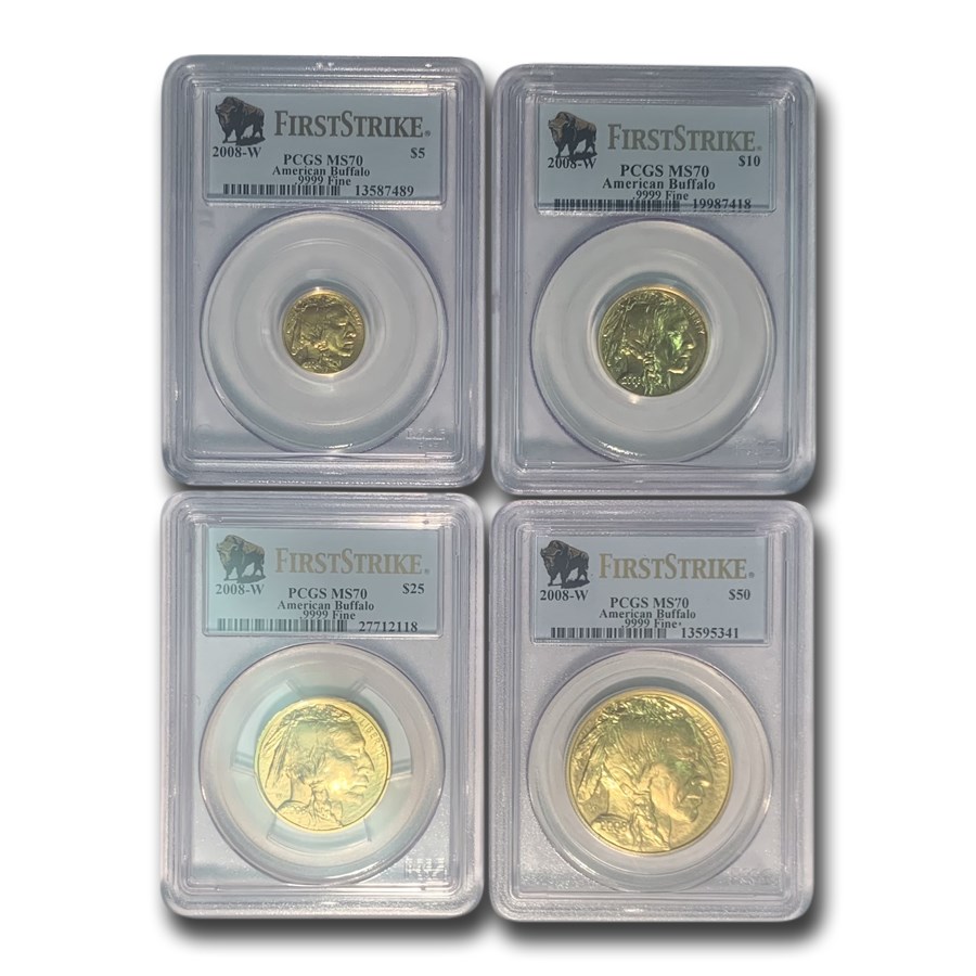 2008-W 4-Coin Gold Buffalo Set MS-70 PCGS (First Strike)