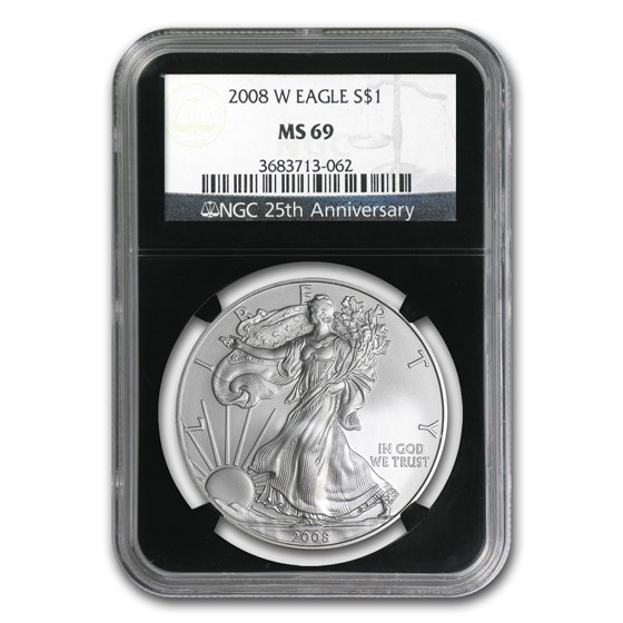 2008-W Burnished American Silver Eagle MS-69 NGC (Black Insert) 2008-W Burnished American Silver Eagle MS-69 NGC (Black Insert)