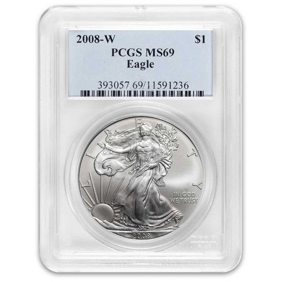 2008-W Burnished American Silver Eagle MS-69 PCGS 2008-W Burnished American Silver Eagle MS-69 PCGS