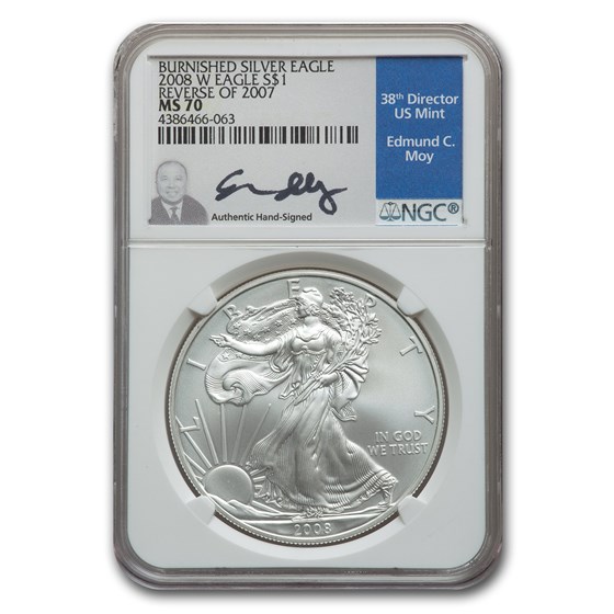 2008-W Burnished American Silver Eagle MS-70 NGC (Rev '07, Moy) 2008-W Burnished American Silver Eagle MS-70 NGC (Rev '07, Moy)