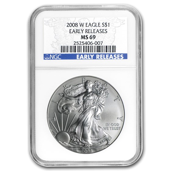 2008-W Burnished Silver American Eagle MS-69 NGC (ER) 2008-W Burnished Silver American Eagle MS-69 NGC (ER)