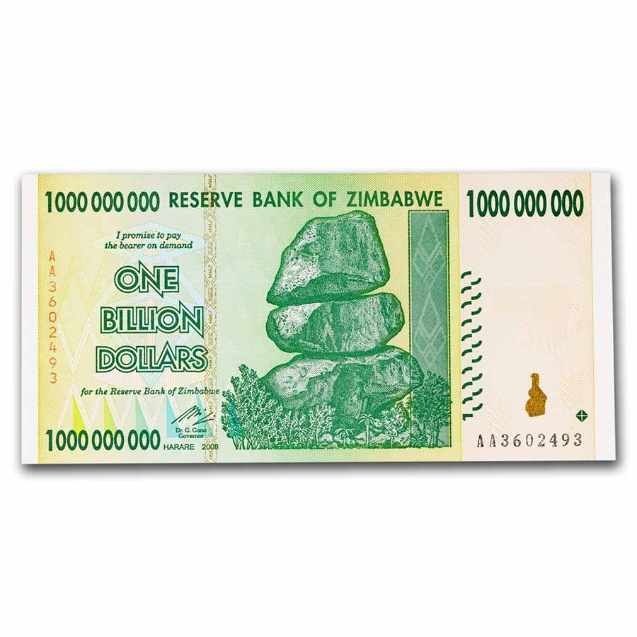 2008 Zimbabwe 1 Billion Dollars Trees Elephant Unc