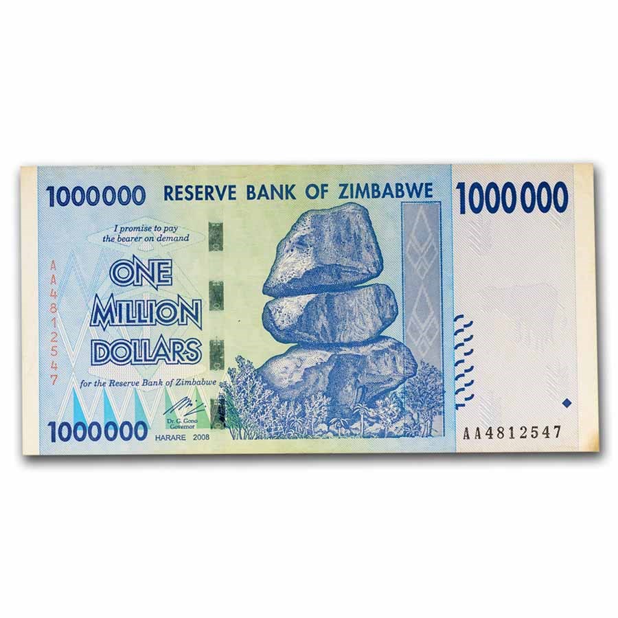 2008 Zimbabwe 1 Million Dollars Fort Bull Avg Circ