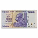 2008 Zimbabwe 10 Billion Dollars Dam Miner Avg Circ