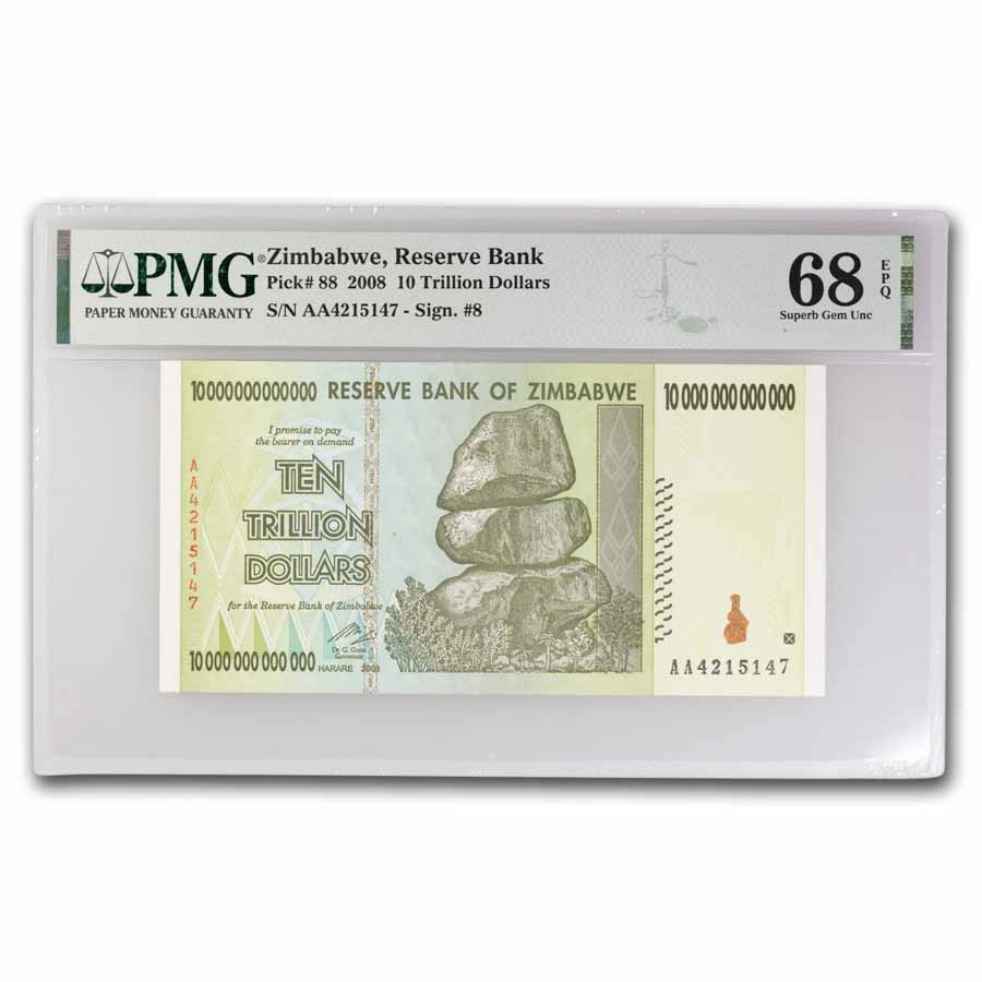 2008 Zimbabwe 10 Trillion Dollars Two Towers CU-68 EPQ PMG