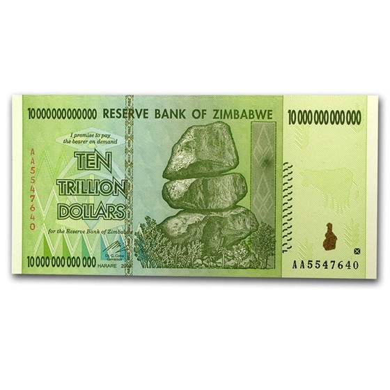 2008 Zimbabwe 10 Trillion Dollars Two Towers Unc 2008 Zimbabwe 10 Trillion Dollars Two Towers Unc