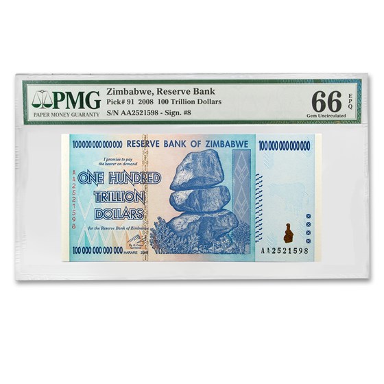 2008 Zimbabwe 100 Trillion Dollars Cape Buffalo CU-66 EPQ PMG 2008 Zimbabwe 100 Trillion Dollars Cape Buffalo CU-66 EPQ PMG