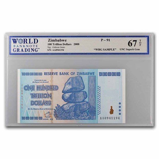 2008 Zimbabwe 100 Trillion Dollars Cape Buffalo CU-67 Sup Gem WBG