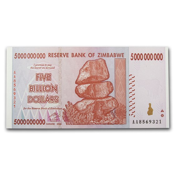 2008 Zimbabwe 5 Billion Dollars Rock Formation Farm Unc
