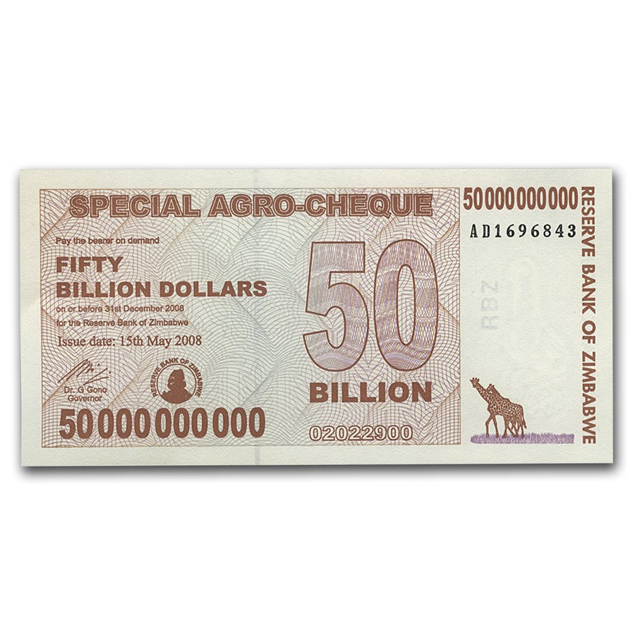 2008 Zimbabwe 50 Billion Dollars Giraffe Grain Elevators Unc