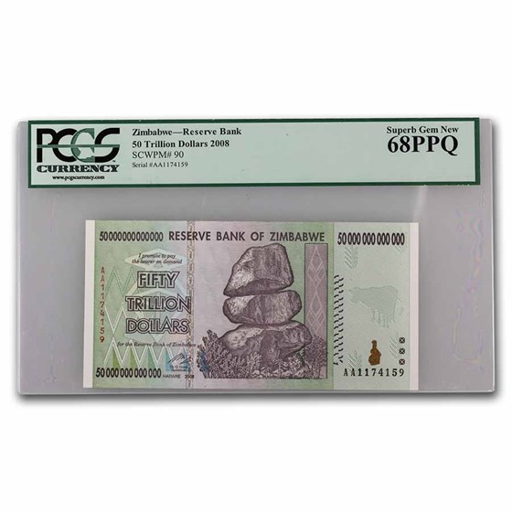2008 Zimbabwe 50 Trillion Dollars Dam Elephant CU-68 PPQ PCGS 2008 Zimbabwe 50 Trillion Dollars Dam Elephant CU-68 PPQ PCGS