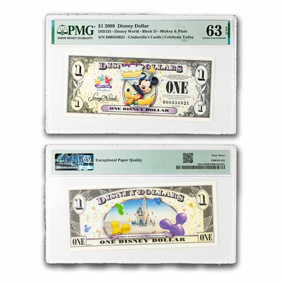 2009 $1.00 (D) Mickey & Pluto, Gem CU-63 EPQ PMG (DIS#155)