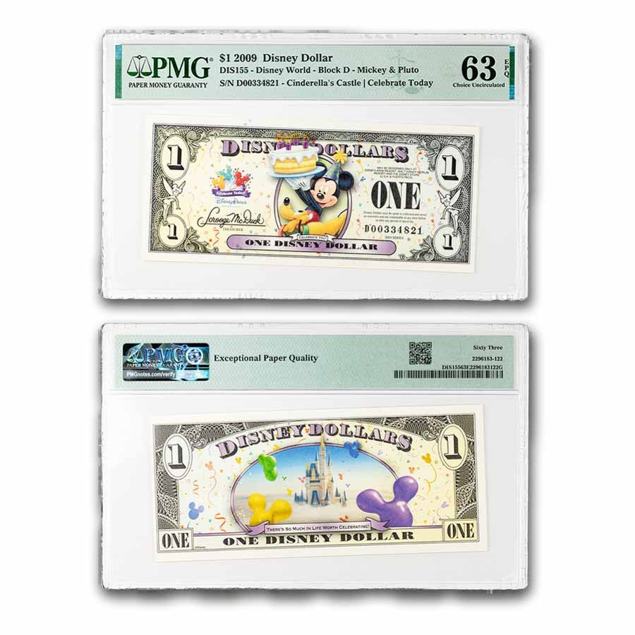 2009 $1.00 (D) Mickey & Pluto, Gem CU-63 EPQ PMG (DIS#155)