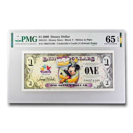 2009 $1.00 Disney Celebrate Mickey & Pluto Gem CU-65 EPQ PMG 2009 $1.00 Disney Celebrate Mickey & Pluto Gem CU-65 EPQ PMG