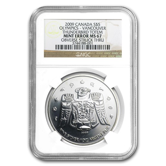 2009 1 oz Silver Can. Maple Thunderbird MS-67 NGC (Mint Error) 2009 1 oz Silver Can. Maple Thunderbird MS-67 NGC (Mint Error)