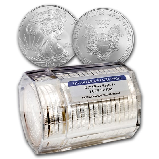 2009 20-Coin Silver American Eagle Sealed Tube Gem BU PCGS 2009 20-Coin Silver American Eagle Sealed Tube Gem BU PCGS
