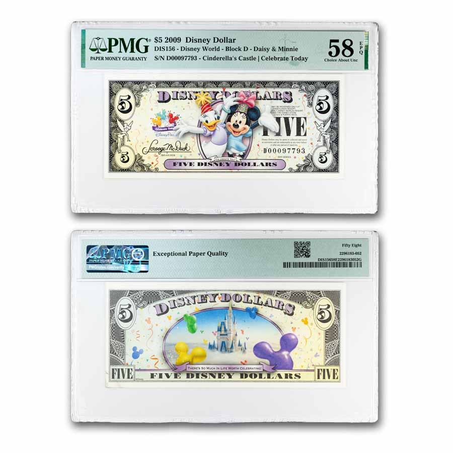 2009 $5.00 (A) Daisy & Minnie AU-58 EPQ PMG (DIS#156)