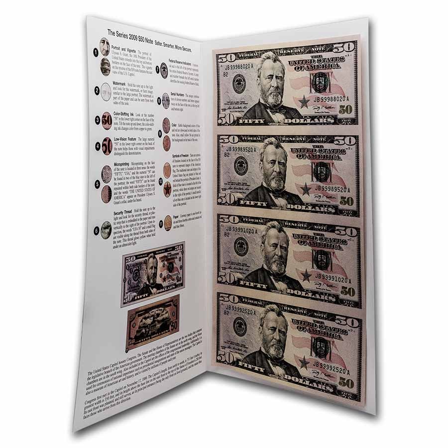 Buy 2009 $50 FRN CU 4 Note Uncut Sheet | APMEX