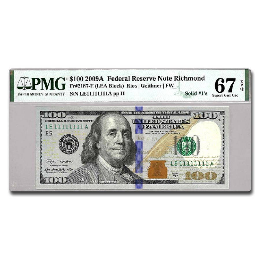 2009-A (E-Richmond) $100 FRN CU-67 EPQ PMG(Fr#2187-E)Solid S/N