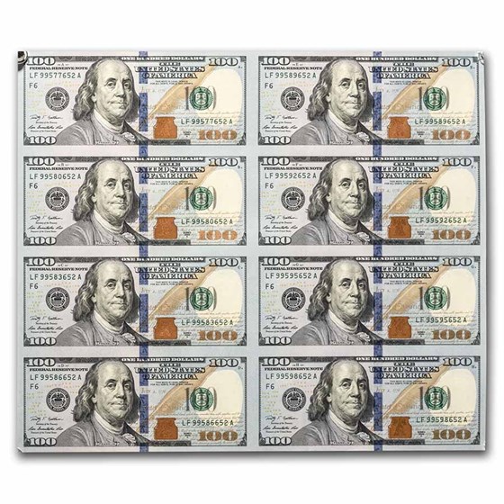 2009-A (F-Atlanta) $100 FRN CU (Fr#2187) 8 Note Uncut Sheet 2009-A (F-Atlanta) $100 FRN CU (Fr#2187) 8 Note Uncut Sheet