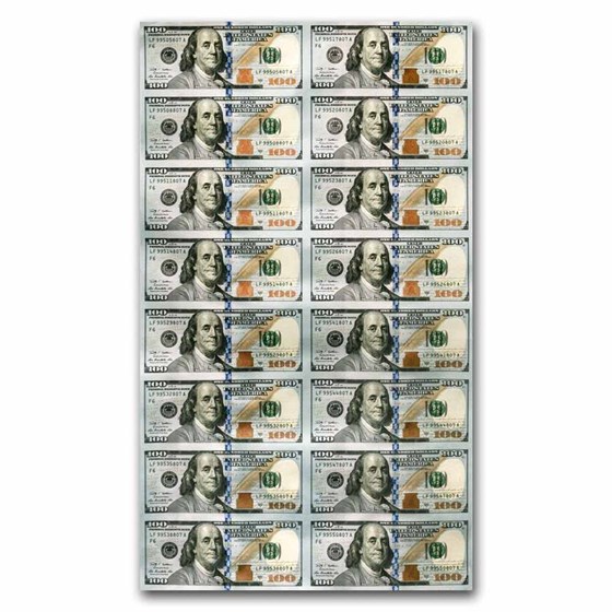 2009-A (F-Atlanta) $100 FRN CU (Fr#2187-F) 16 Note Uncut Sheet 2009-A (F-Atlanta) $100 FRN CU (Fr#2187-F) 16 Note Uncut Sheet