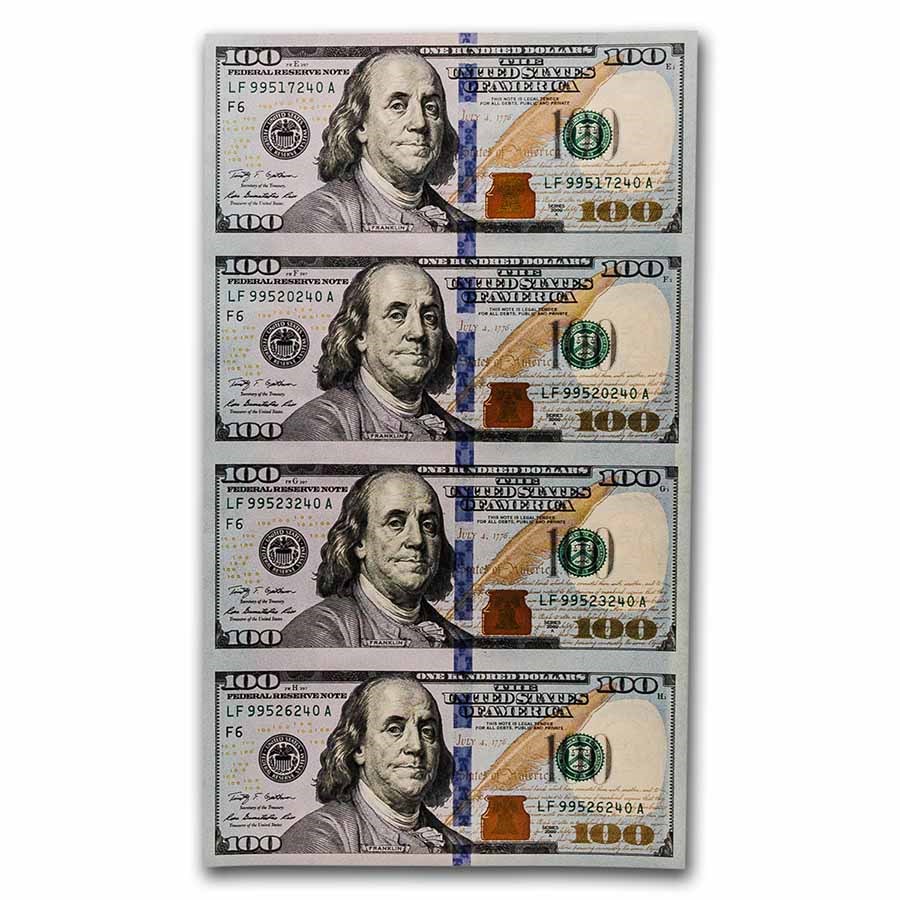 2009-A (F-Atlanta) $100 FRN CU (Fr#2187-F) 4 Note Sheet!