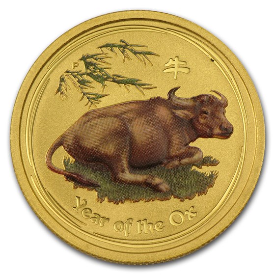 2009 Australia 1/4 oz Gold Lunar Ox BU (SII, Colorized)