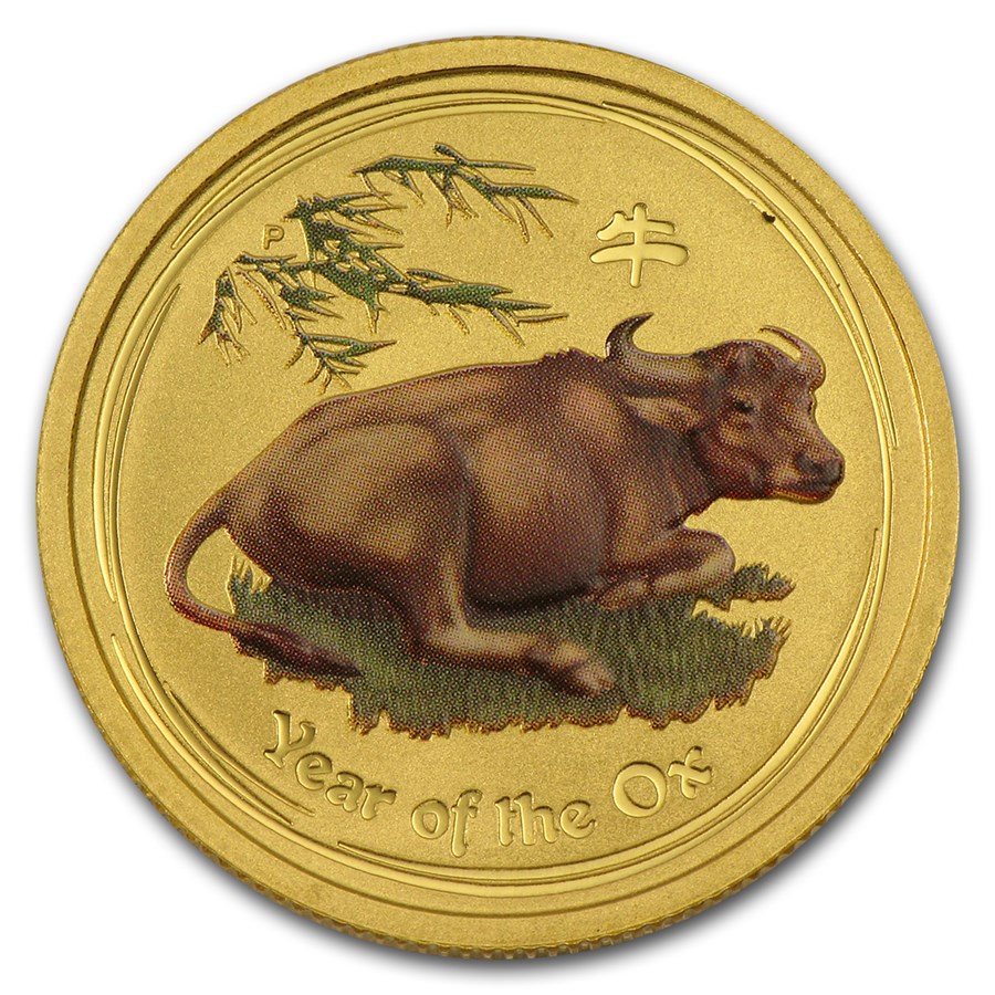 2009 Australia 1/4 oz Gold Lunar Ox BU (SII, Colorized)