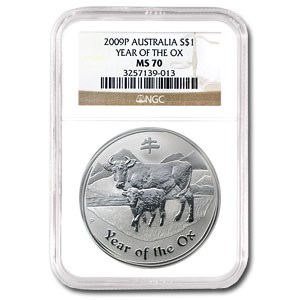 2009 Australia 1 oz Silver Year of the Ox MS-70 NGC (Series II) 2009 Australia 1 oz Silver Year of the Ox MS-70 NGC (Series II)