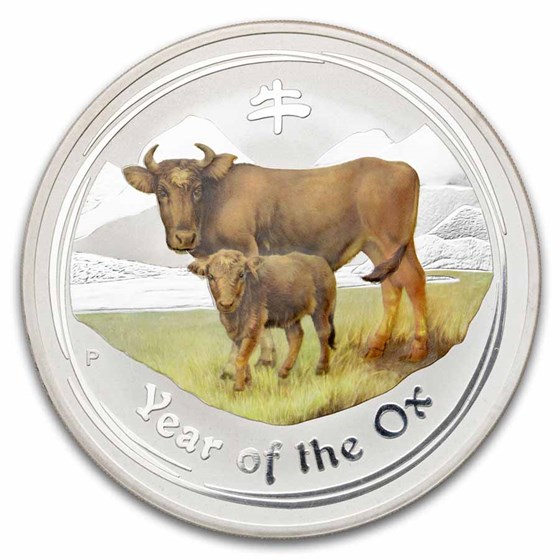 2009 Australia 10 oz Silver Colorized Year of the Ox BU (Scruffy)