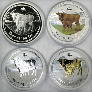 2009 Australia 4-Coin 1 oz Silver Year of the Ox Proof Type Set 2009 Australia 4-Coin 1 oz Silver Year of the Ox Proof Type Set