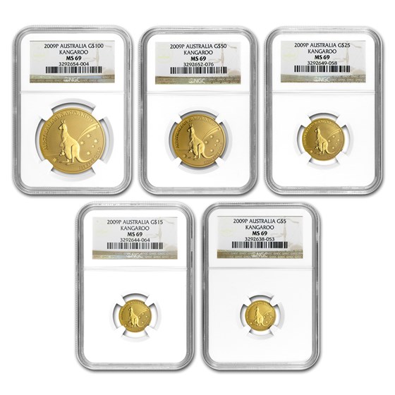 2009 Australia 5-Coin Gold Kangaroo Set MS-69 NGC 2009 Australia 5-Coin Gold Kangaroo Set MS-69 NGC
