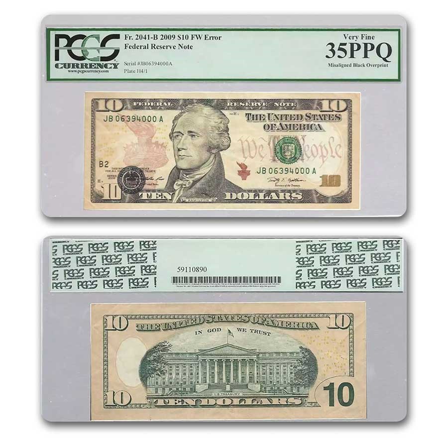 2009 (B-New York) $10 FRN VF-35 PPQ PCGS (Fr#2041-B) Align Error