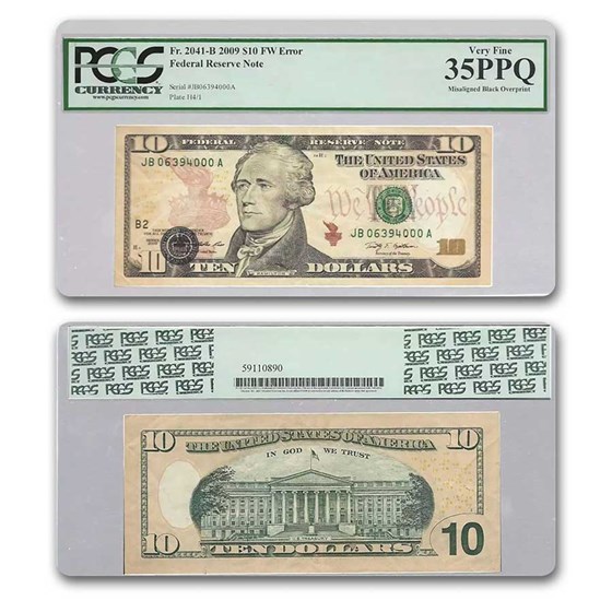 2009 (B-New York) $10 FRN VF-35 PPQ PCGS (Fr#2041-B) Align Error 2009 (B-New York) $10 FRN VF-35 PPQ PCGS (Fr#2041-B) Align Error