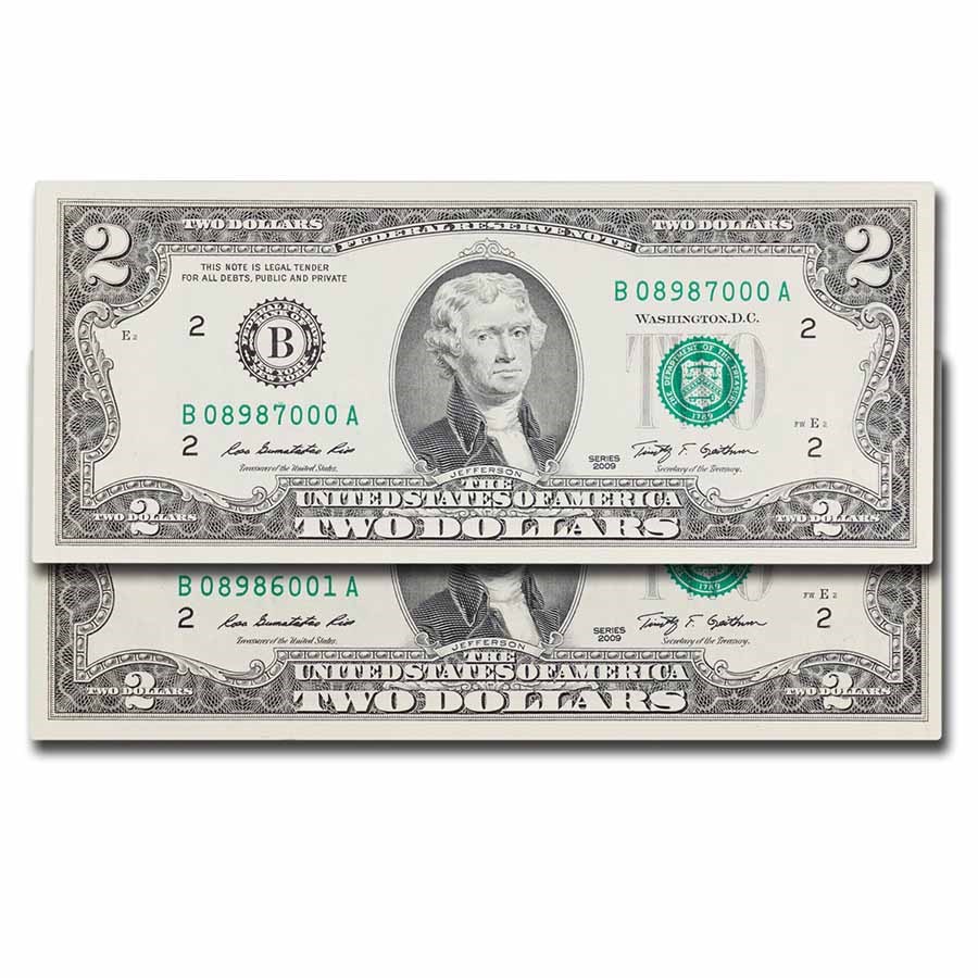 2009 (B-NY) $2 FRN CU (Fr#1939-B) 1st/Last Brick Note w/Label
