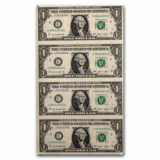 2009 (C-Philadelphia) $1 FRN CU (Fr#3000-A) 4 Note Uncut Sheet 2009 (C-Philadelphia) $1 FRN CU (Fr#3000-A) 4 Note Uncut Sheet