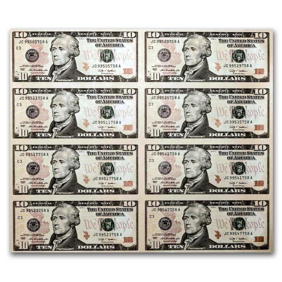 2009 (C-Philadelphia) $10 FRN CU (Fr#2041-C) 8 Note Uncut Sheet