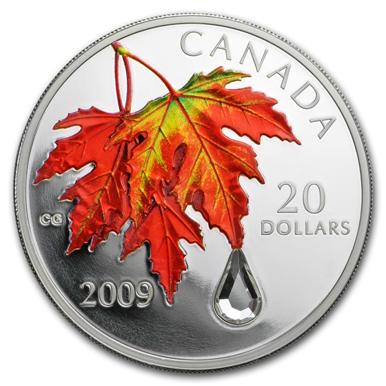 2009 Canada 1 oz Silver $20 Maple Leaf Crystal Raindrop (w/Box) 2009 Canada 1 oz Silver $20 Maple Leaf Crystal Raindrop (w/Box)