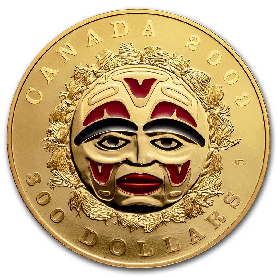 2009 Canada Proof Gold $300 Effect Summer Moon Mask (No Box/COA)