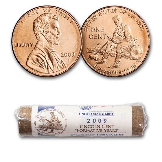 2009-D Lincoln Cent Formative Years 50-Coin Mint Wrapped Roll BU 2009-D Lincoln Cent Formative Years 50-Coin Mint Wrapped Roll BU