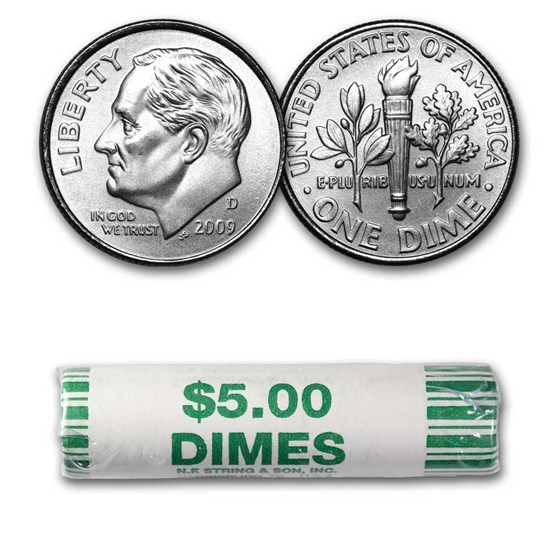 2009-D Roosevelt Dime 50-Coin Roll BU 2009-D Roosevelt Dime 50-Coin Roll BU