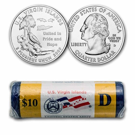 2009-D U.S. Territory U.S. Virgin Islands Quarter 40-Coin Roll BU 2009-D U.S. Territory U.S. Virgin Islands Quarter 40-Coin Roll BU