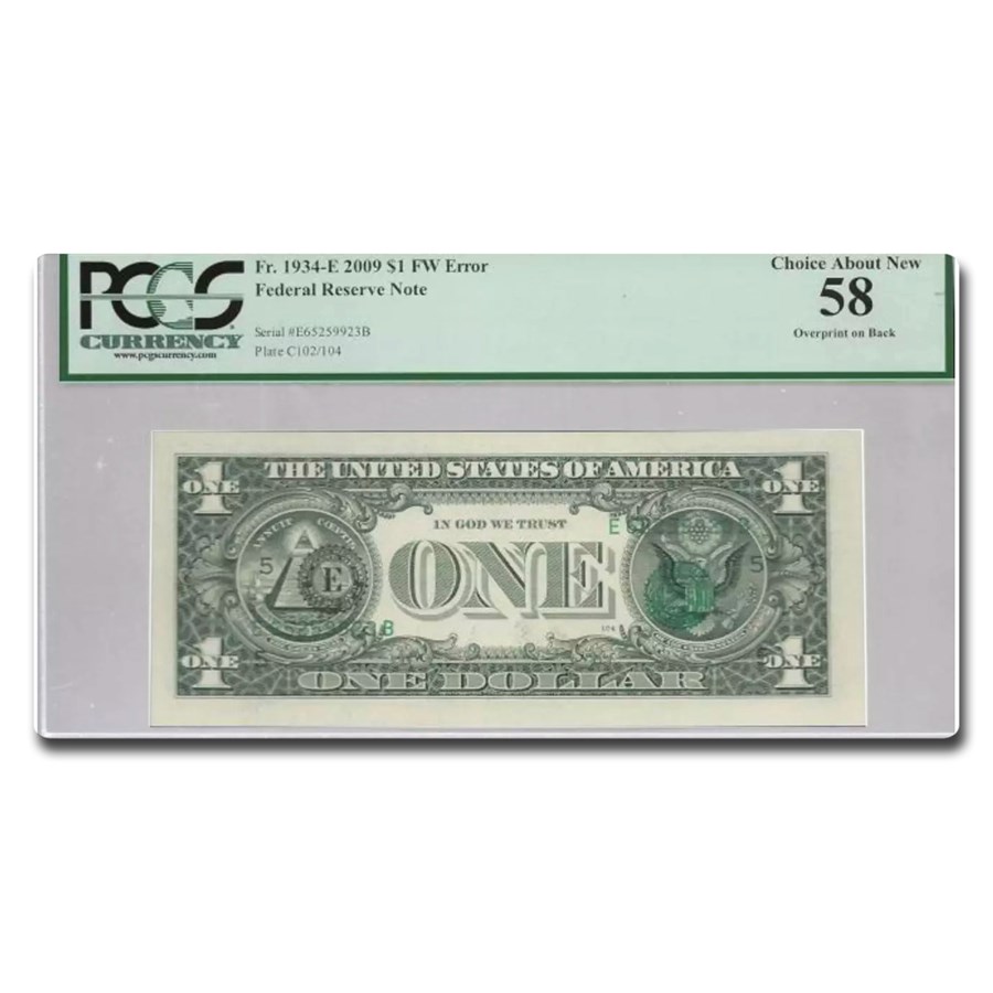 2009 (E-Richmond) $1 FRN AU-58 PCGS (FR#1934-E) Overprint Error