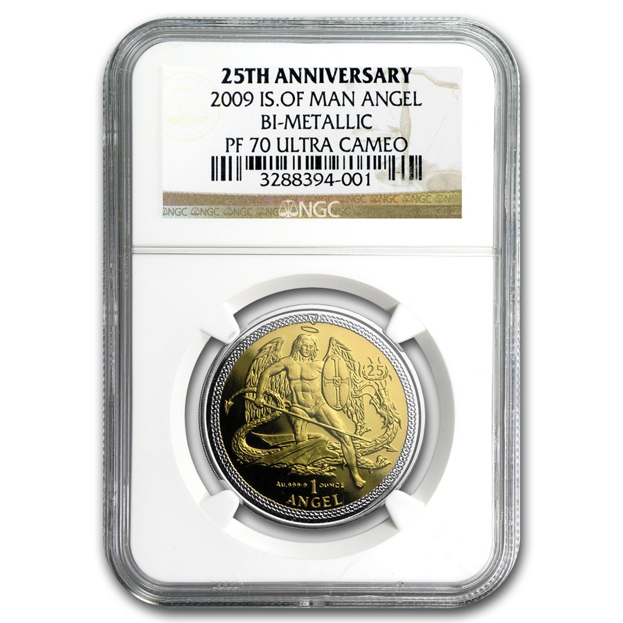 2009 Isle of Man Bi-Metallic 1 oz Gold Angel PF-70 NGC (25th Ann)