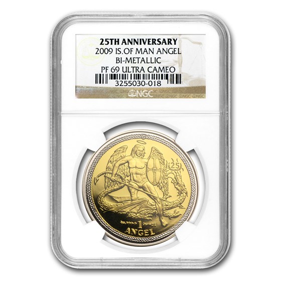 2009 Isle of Man Bi-Metallic Angel PF-69 NGC (25th Anniv)