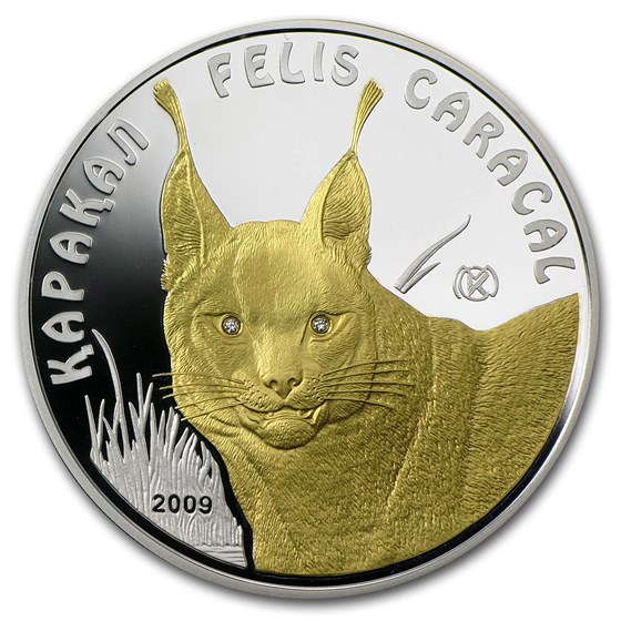 2009 Kazakhstan Silver 100 Tenge Endangered Animal Caracal Proof 2009 Kazakhstan Silver 100 Tenge Endangered Animal Caracal Proof