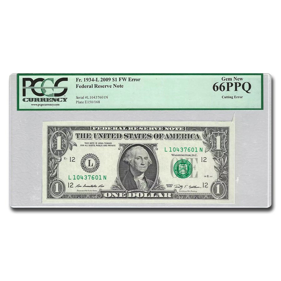 2009 (L-San Fran) $1 FRN CU-66 PPQ PCGS (Fr#1934-L) Cutting Error